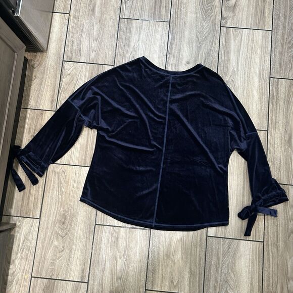 Weekend Suzanne Betro Top Large Velvet Navy Blue Tie Accent Grunge - Picture 3 of 9